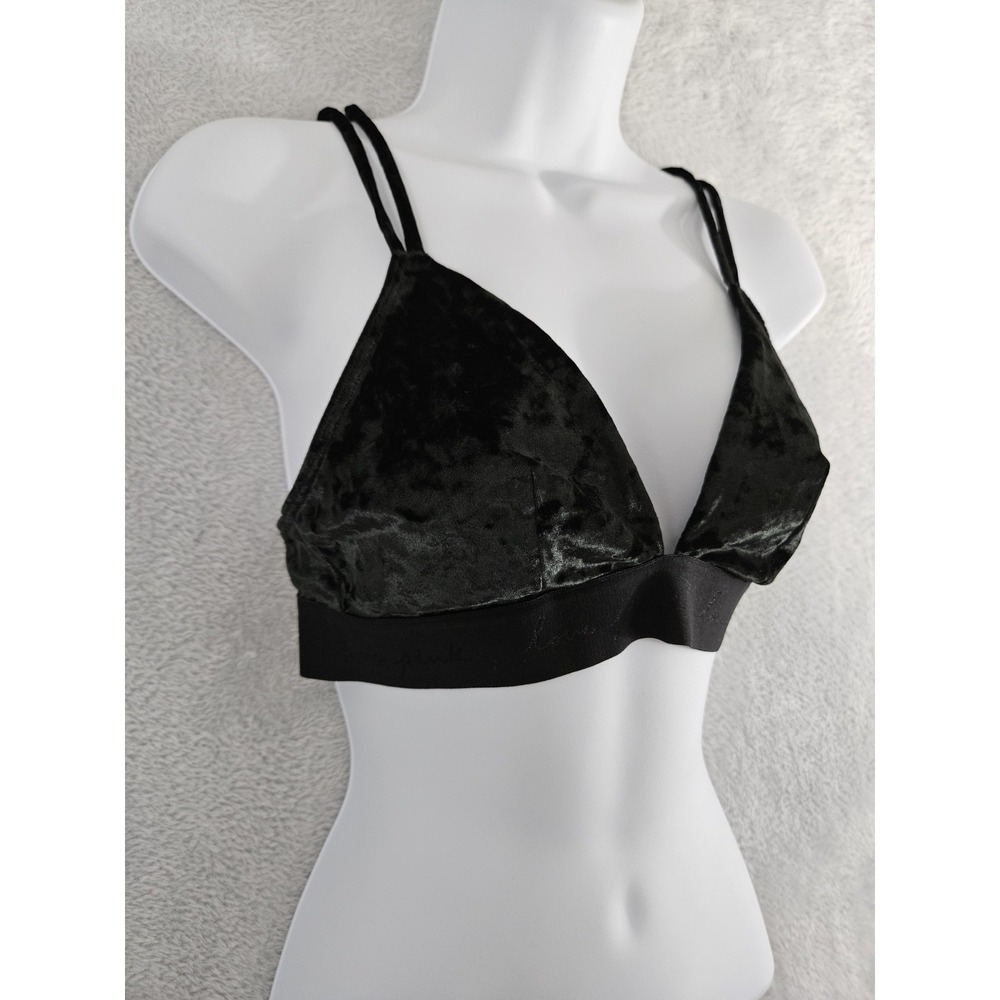 Victoria's Secret Black Velvet Bralette Love Pink Size Medium Grunge Festival - Picture 3 of 12